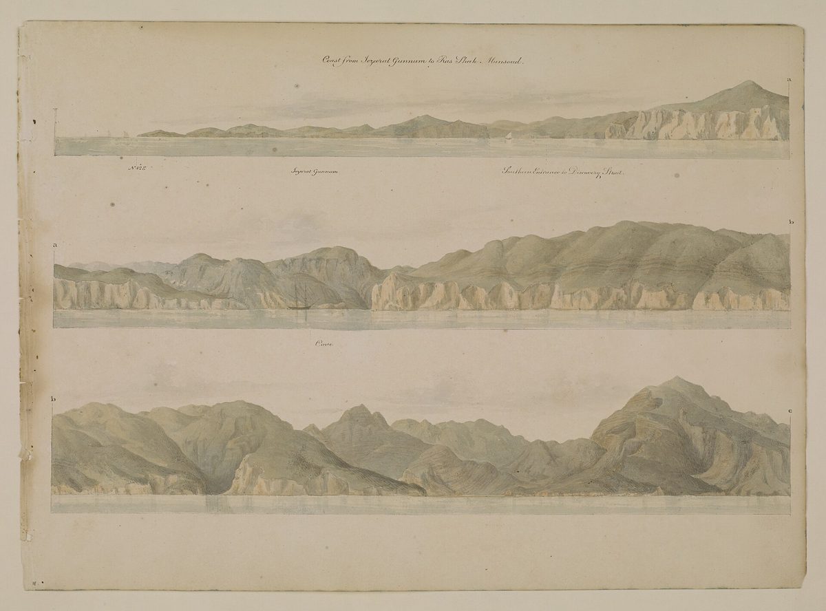 Musandam Peninsula — Coast from Jezeerat Gunnum to Ras Sheik Munsoud by Michael Houghton 1825.jpg
