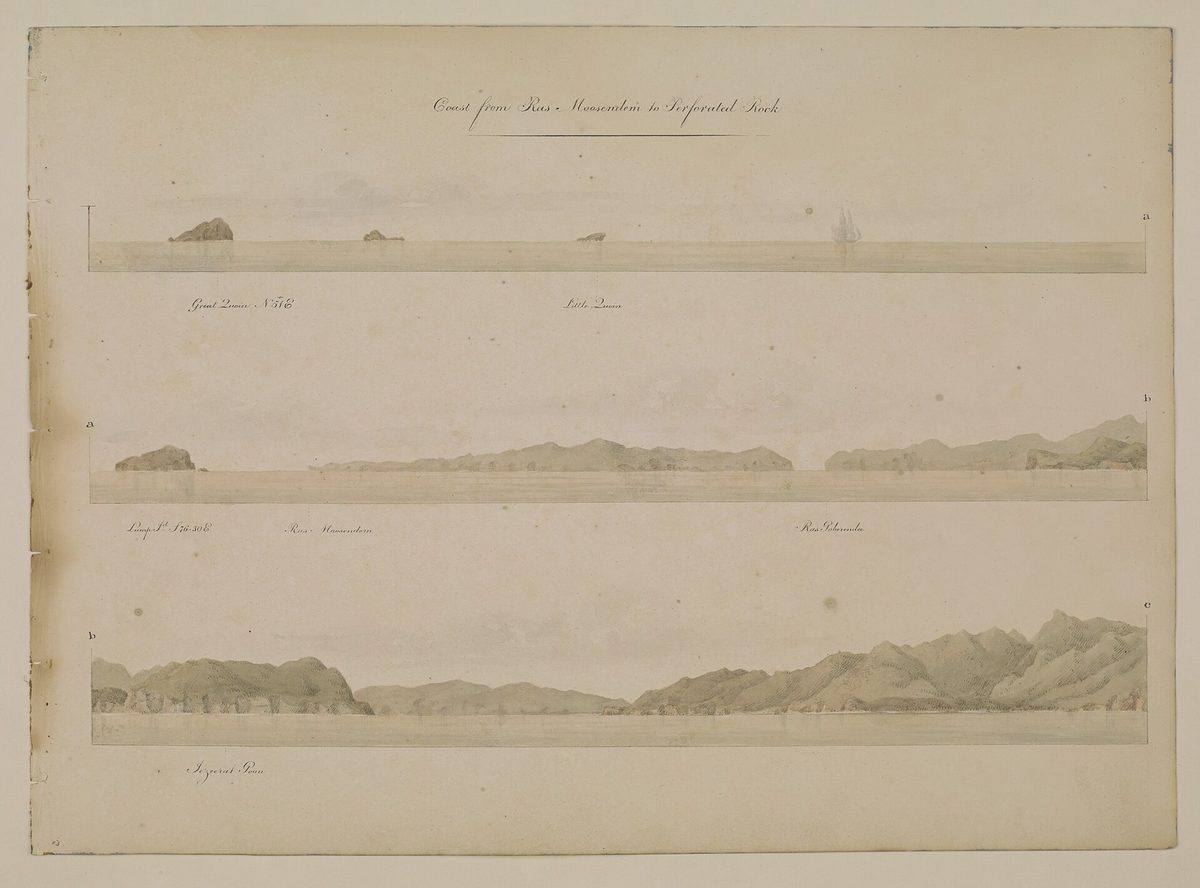 Musandam Peninsula — Coast from Ras Moosendem to Perforated Rock by Michael Houghton 1825.jpg